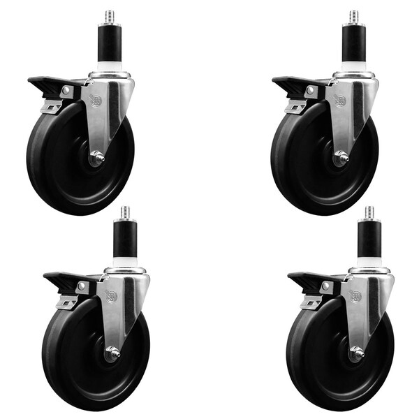 5'' Phenolic Swivel 1-3/8'' Expanding Stem Caster Set with Brake, 4PK